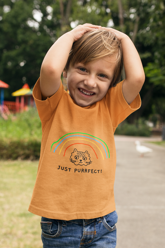 Kids Half Sleeve Round Neck T-Shirt - Just Purrfect (10 colours x 4 sizes)