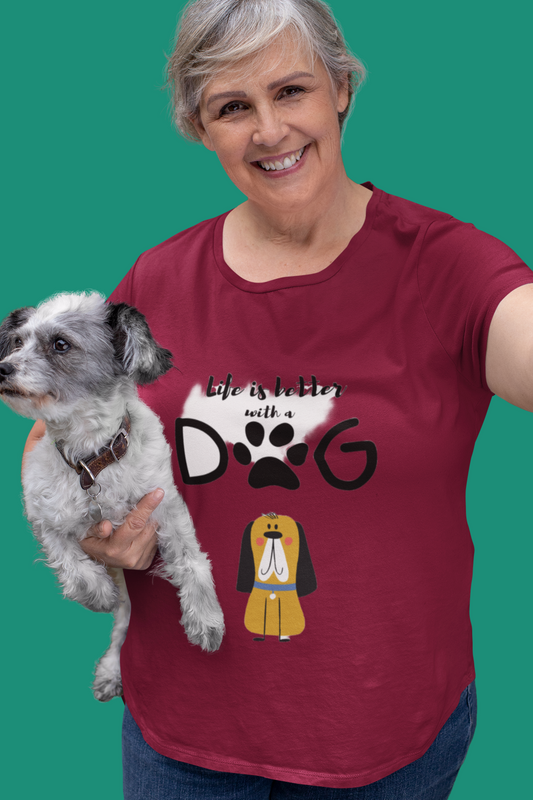 Women's Half Sleeve Round Neck T-Shirt - Life is better with a Dog (13 colours x 9 sizes)