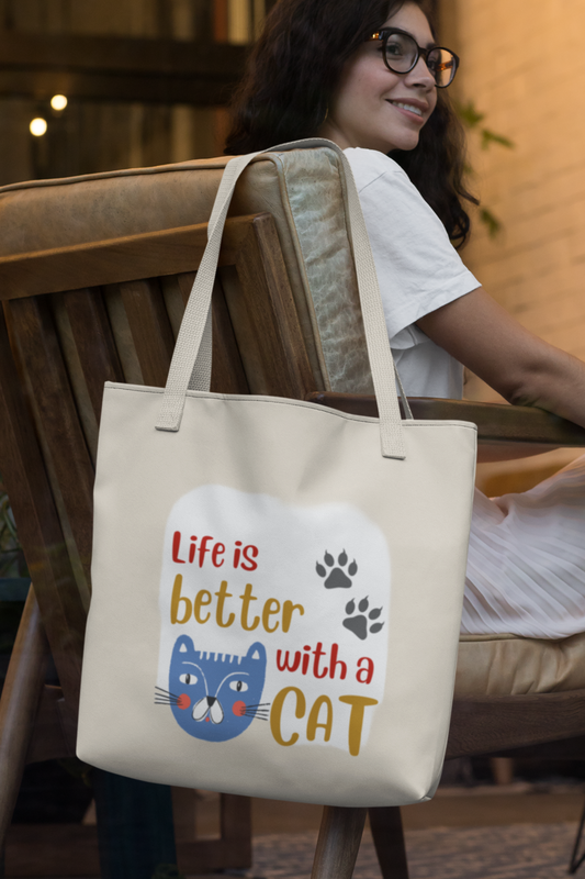 Canvas Tote Bag - Life is better with a Cat